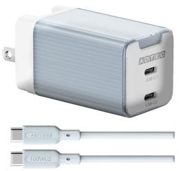 ADTEC APD-V065C2-BL-SC10U2 PD対応 AC充電器/GaN/65W/USB Type-C 2ポート/ブルー＆Type-C to Cケーブルセット