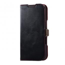 ELECOM PM-A24APLFYBK iPhone 16用レザーケース/手帳型/耐衝撃/磁石付き/ステッチ/ブラック