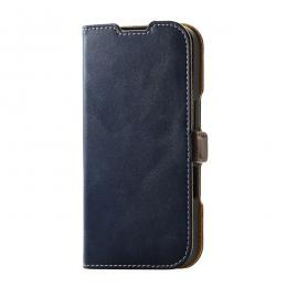 ELECOM PM-A24APLFYNV iPhone 16用レザーケース/手帳型/耐衝撃/磁石付き/ステッチ/ネイビー