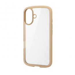 ELECOM PM-A24ATSLFCBE iPhone 16用ハイブリッドケース/TOUGH SLIM LITE/フレームカラー/背面クリア/ストラップシート付属/カフェオレ
