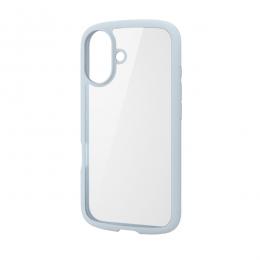 ELECOM PM-A24ATSLFCBU iPhone 16用ハイブリッドケース/TOUGH SLIM LITE/フレームカラー/背面クリア/ストラップシート付属/ライトブルー