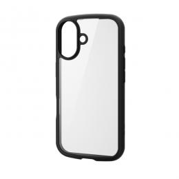 ELECOM PM-A24ATSLFCGBK iPhone 16用ハイブリッドケース/TOUGH SLIM LITE/フレームカラー/背面クリア/背面ガラス/ストラップシート付属/ブラック