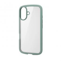 ELECOM PM-A24ATSLFCGN iPhone 16用ハイブリッドケース/TOUGH SLIM LITE/フレームカラー/背面クリア/ストラップシート付属/グリーン