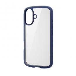 ELECOM PM-A24ATSLFCNV iPhone 16用ハイブリッドケース/TOUGH SLIM LITE/フレームカラー/背面クリア/ストラップシート付属/ネイビー