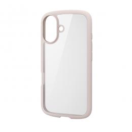 ELECOM PM-A24ATSLFCPN iPhone 16用ハイブリッドケース/TOUGH SLIM LITE/フレームカラー/背面クリア/ストラップシート付属/ピンク