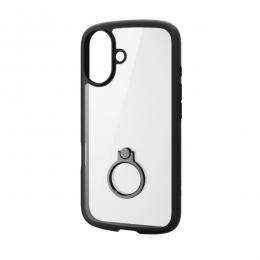 ELECOM PM-A24ATSLFCRBK iPhone 16用ハイブリッドケース/TOUGH SLIM LITE/フレームカラー/背面クリア/リング付き/ストラップシート付属/ブラック