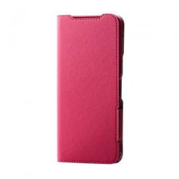 ELECOM PM-F243PLFUJPND らくらくスマートフォン a/らくらくスマートフォン Lite(MR01)用レザーケース/手帳型/UltraSlim/Flowers/薄型/超軽量/磁石付き/ディープピンク