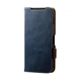 ELECOM PM-S244PLFYNV AQUOS sense9(SH-53E)用レザーケース/手帳型/ステッチ/耐衝撃/磁石付き/ネイビー