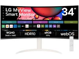 LG 34SR65QC-W スマートモニター 34型/3440×1440/HDMI、LAN端子、USB入力/ホワイト/スピーカー：あり/曲面型/スタンド型