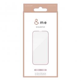 ELECOM PM-A25SFLGFPNM iPhone 16e/iPhone 14/iPhone 13/iPhone 13 Proガラスフィルム/フレーム付き/高透明/&Me/メタリックピンク