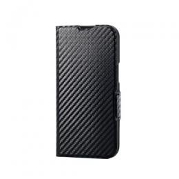 ELECOM PM-A25SPLFUCB iPhone 16e/レザーケース/手帳型/UltraSlim/薄型/磁石付き/カーボンブラック