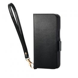 ELECOM PM-A25SPLFY4BK iPhone 16e/レザーケース/手帳型/耐衝撃/磁石付き/ステッチ/ハンドストラップ付/ブラック