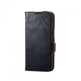 ELECOM PM-A25SPLFYBK iPhone 16e/レザーケース/手帳型/耐衝撃/磁石付き/ステッチ/ブラック
