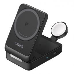 【法人様宛限定】ANKER  B2557N11 Anker MagGo Wireless Charging Station (15W、Foldable 3-in-1) bundle cable and charger - Black