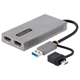 StarTech.com 107B-USB-HDMI ディスプレイアダプター/USB-C&USB-A接続/デュアルディスプレイ/HDMI(1x4K30Hz、1x1080p)/11cmケーブル/Windows&macOS/HDMIグラフィックアダプター