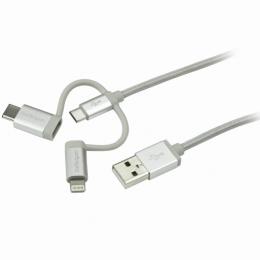 StarTech.com LTCUB1MGR iPhone/アイフォン/スマホ対応マルチ充電チャージングケーブル(1m)USB-A-Applelightning/USBType-C/USBMicro-BUSB2.0準拠