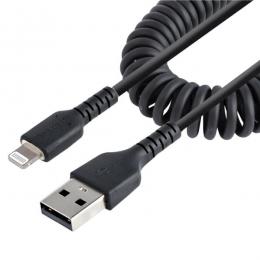 StarTech.com RUSB2ALT50CMBC 高耐久Lightning-USB-Aケーブル50cmコイル(伸縮)型/ブラック/アラミド繊維補強/MFi認証/iPhone充電ケーブル/カールコード