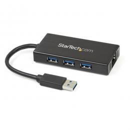StarTech.com ST3300GU3B 3ポートUSB3.0ハブ付きギガビットEthernet対応LANアダプタ(アルミ筐体、本体一体型ケーブル)USB3.0接続イーサネット対応有線LANアダプタ