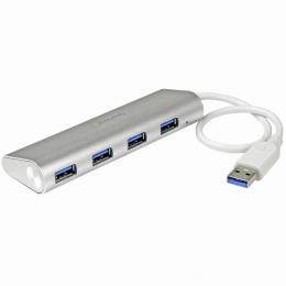 StarTech.com ST43004UA 4ポートポータブルUSB3.0ハブ(ケーブル内蔵)1xUSBA(オス)-4xUSB3.0A(メス)シルバー&ホワイト