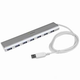 StarTech.com ST73007UA 7ポートUSB3.0ハブ(ケーブル一体型)シルバーアルミニウム筐体20W対応ACアダプタ付属