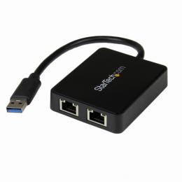 StarTech.com USB32000SPT USB3.0-2ポートGigabitEthernetLANアダプタブラック(USBポートx1付き)10/100/1000MbpsNICネットワークアダプタUSBSuperSpeed(オス)-2xRJ45(メス)有線LANアダプタ