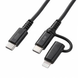 サンワサプライ KB-IPLTCCP6010BK USB2.0 Type-Cケーブル（Lightning変換アダプタ付き・ブラック）