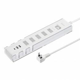 サンワサプライ TAP-B47UC-15W USB充電機能付きタップ スタンド付き（2P・5個口・1.5m・ホワイト）