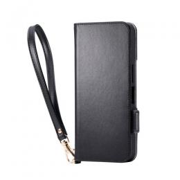ELECOM PM-S251PLFY4BK AQUOS wish5/ソフトレザーケース/磁石付/耐衝撃/ハンドストラップ付/ブラック