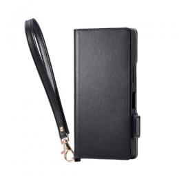 ELECOM PM-S252PLFY4BK AQUOS R10/ソフトレザーケース/磁石付/耐衝撃/ハンドストラップ付/ブラック