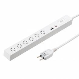 サンワサプライ TAP-SLIM6UC-15W スリムタップ（AC6個口・A1＋C1・PD33W・1.5m・ホワイト）