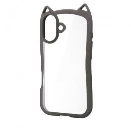 ELECOM PM-A25AFCCATCH iPhone 17/ハイブリッドケース/フレームカラー/CAT/メタルステッカー付/スモーキー