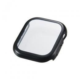 ELECOM AW-25AFCGPBK Apple Watch 46mm/フルカバーケース/プレミアムガラス/高透明/メタリック/ブラック