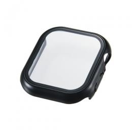 ELECOM AW-25BFCGPBK Apple Watch 42mm/フルカバーケース/プレミアムガラス/高透明/メタリック/ブラック
