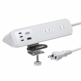 サンワサプライ TAP-B114UC-2W クランプ固定式タップ（AC4個口＋USB-C×3＋USB-A×1・PD65W・ホワイト）