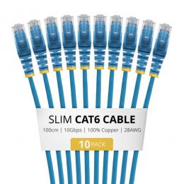 StarTech.com N6PAT100CMBLS10PK CAT6スリムLANケーブル/10本セット/1m/ブルー/RJ45/100W PoE/UTP/LSZH/カテゴリ6