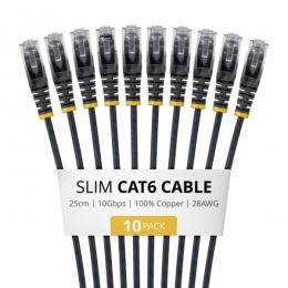 StarTech.com N6PAT25CMBKS10PK CAT6スリムLANケーブル/10本セット/25cm/ブラック/RJ45/100W PoE/UTP/LSZH/カテゴリ6