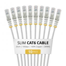 StarTech.com N6PAT25CMGRS10PK CAT6スリムLANケーブル/10本セット/25cm/グレー/RJ45/100W PoE/UTP/LSZH/カテゴリ6